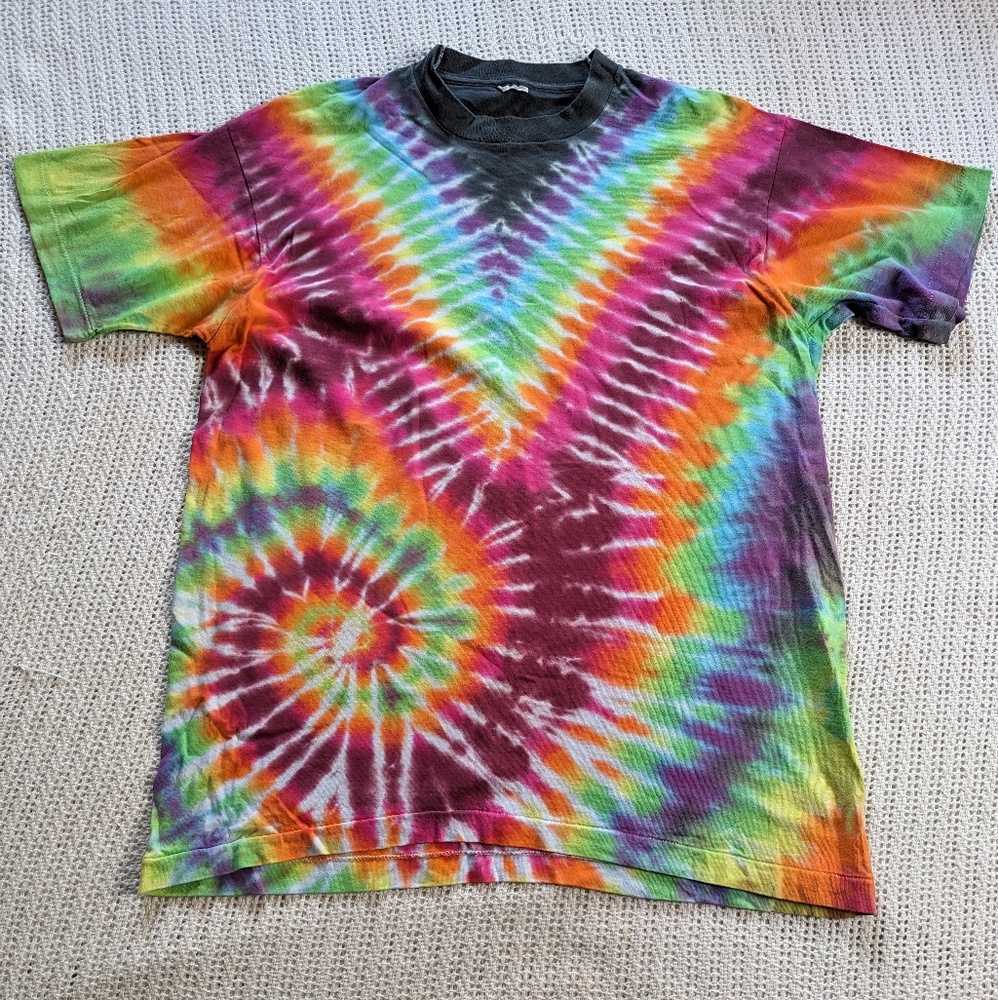 VTG Neon Rainbow Tie Dye Single Stitch T-shirt Adult XL RN 13765 100% Cotton